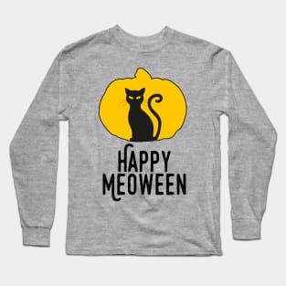 Happy Meoween – Halloween Pumpkin Cat Silhouette Long Sleeve T-Shirt